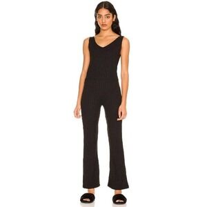 New Revolve Plush Black Ribbed Knit Tank + Pants Set Elastic waistband Size S-M